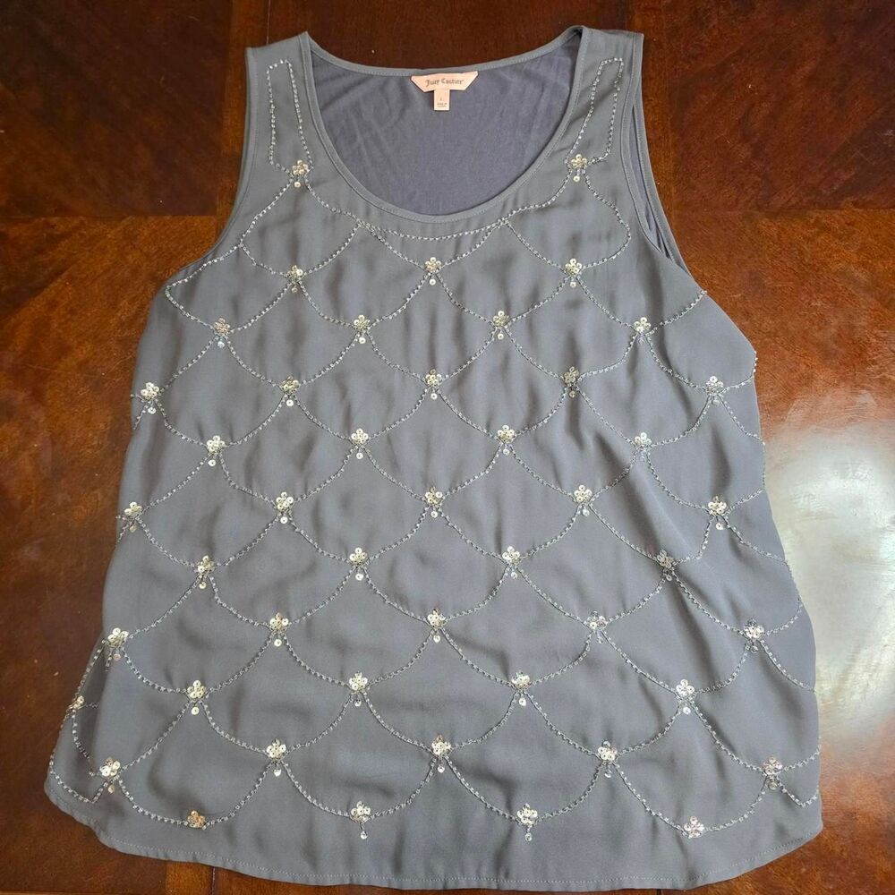 Y2k Juicy Couture Grey and Silver Beaded Tank Top